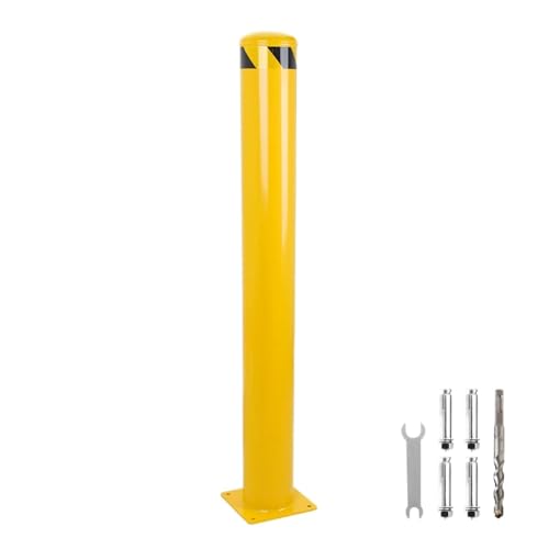 Safety Bollard, 42 Inch Height Yellow Steel Bollard Post, 4.5 Inch Diameter Pipe Safety Post, Durable Steel Safety Bollard Fits for Traffic Sensitive Area - size: 42x4.5