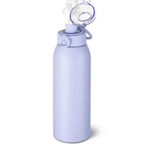 Insulated Water Bottle 24 oz with Dustproof Lid, Carry Handle & Tea Infuser, BPA-Free & Leakproof, Stainless Steel Water Bottles Ideal for Fitness, Hiking, Office & Outdoor Use (Light Purple) - color: Light Purple, size: 24 Ounces