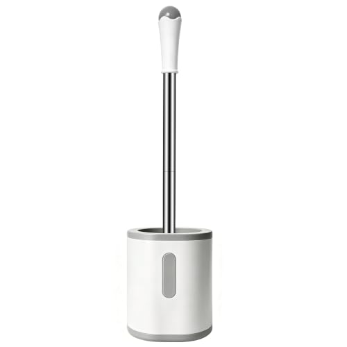 AONEZ Compact Toilet Brush & Holder, Stainless Steel Handle, Space Saving for Storage, Deep Cleaning, Drip-Proof, Easy to Assemble, Nylon Bristles, White & Grey - color: White & Grey