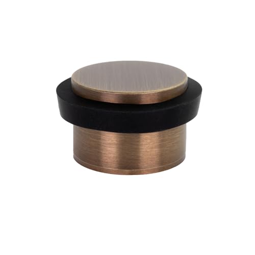 EVI Herrajes | Adhesive Door Stop | Threaded Base | W:1,1in H:0,8in | Leather Brass Finish | Silicone Black Rubber | Simple Fixation | 100% Functional | Mod. I-103/28 - color: Antique Leathe Brass, size: 1.10x0.79in