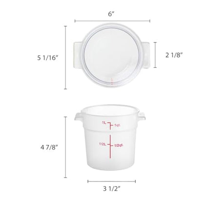 TrueCraftware- 1 Quart Round Food Storage Container Translucent Polypropylene- Commercial Reusable Food Container Canister with Measurement Markings for Meal Prep Pantry Kitchen - color: 1 Quart