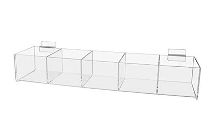 Retail Resource Marketing Holders Premium Acrylic Basket Display Trays Slatwall Organizer Slat Board Clear 5 Compartment Storage Bin 20" x 3" Qty 2 - size: 5 Bins 19.5"