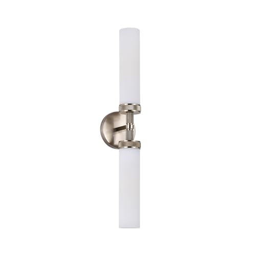 LaLuLa Brushed Nickel Vanity Lights – 2-Light Hardwired Bathroom Light Fixtures with White Glass Shades and Textured Metal Body, Chrome Wall Sconces for Over Mirror or Hallway - color: White Glass-Nickel, size: 1 Pack