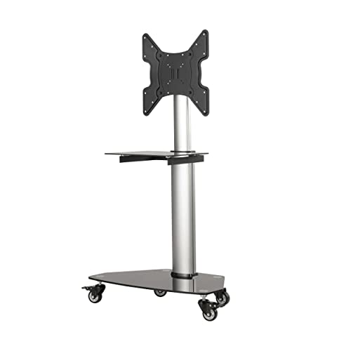 Tripp Lite Mobile Rolling TV Stand Cart with Mount for 32” – 55” Televisions, Elegant Glass Base and Shelf, Adjustable 50” – 62” Height, Durable Steel, 5-Year Warranty (DMCS3255SG62) - size: 32” – 55”, style: Black Glass Base