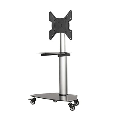 Tripp Lite Mobile Rolling TV Stand Cart with Mount for 32” – 55” Televisions, Elegant Glass Base and Shelf, Adjustable 50” – 62” Height, Durable Steel, 5-Year Warranty (DMCS3255SG62) - size: 32” – 55”, style: Black Glass Base