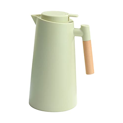 1L Thermal Carafe Double Walled Vacuum Coffee Pot Thermal Pot with Wood Handle Water Kettle Insulated Flask Tea Carafe Keeping Hot Cold (Green) - color: Green