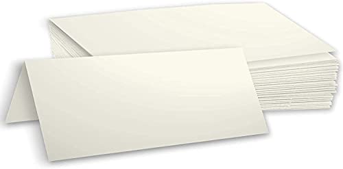 Hamilco Cream 80lb Cover Heavy 3.5x11 Tent Place Cards for Wedding (100PK) - size: Size 3 1/2" x 11" - Cream
