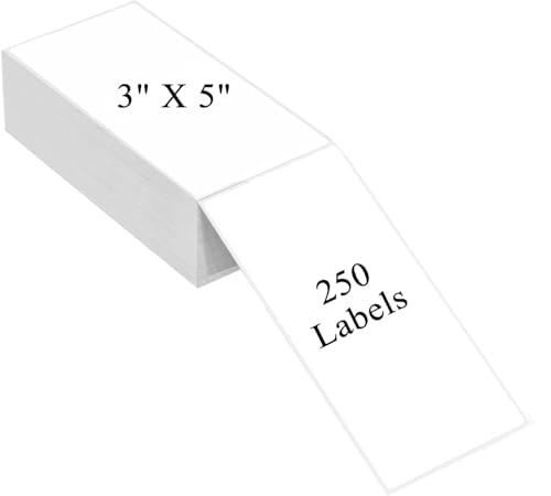 5" x 3" Thermal Labels, Fanfold Shipping Labels with Permanent Adhesive, White Printable Label Stickers for Barcodes, Addresses, Compatible with Zebra, Rollo Thermal Printer (5" x 3"-250pcs) - style: 5" x 3"-250pcs