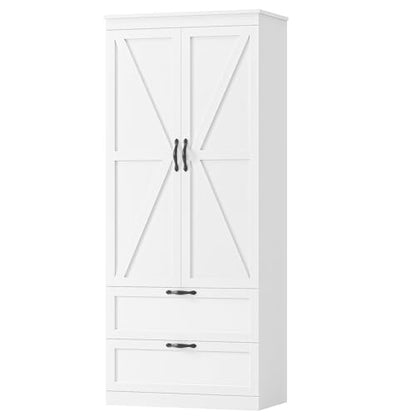 HOSTACK 70" Kitchen Pantry Storage Cabinet, Farmhouse Pantry Cabinet, White - color: White