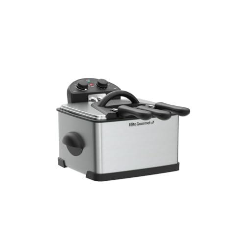 Elite Gourmet 4.5Qt Immersion Deep Fryer, 3 Baskets, 1700W, Adjustable Temp - color: Stainless Steel and Black, size: 3 Baskets