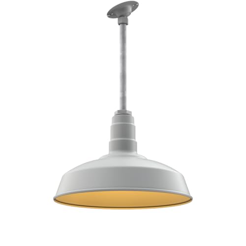 12" Sloped Stem Barn Light Pendant 16" Dome | Garage | Modern Gray/Brass - color: Modern Gray / Brass, size: 12" Sloped Stem