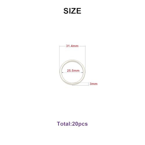 40pcs 4 Sizes O Rings Welded Strong Metal Heavy Duty Round Ring for Pet Collars Buckle Belts Strap Webbing Sewing - color: 1"(25mm) Silver 20pcs
