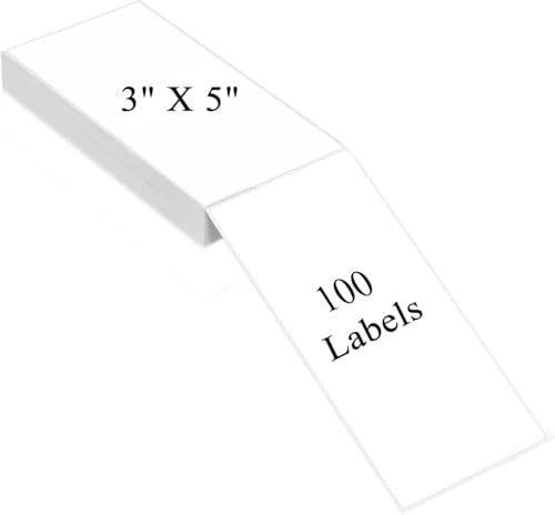 5" x 3" Thermal Labels, Fanfold Shipping Labels with Permanent Adhesive, White Printable Label Stickers for Barcodes, Addresses, Compatible with Zebra, Rollo Thermal Printer (5" x 3"-100pcs) - style: 5" X 3"-White-100PCS