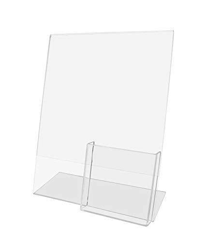 Acrylic Sign Holder 8.5" x 11" with 4" x 9" Trifold Slot Slanted Side Load Clear Countertop Display for Signs in Lobbies Retail Stores Hotels and Doctors Offices by Marketing Holders - size: 8.5"W x 11"H Side Load w/Pocket