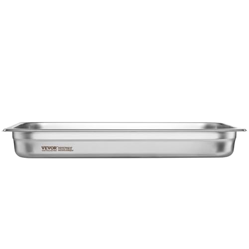 VEVOR 6 Pack Stainless Steel Hotel Pans,2.5-Inch Deep 0.8mm Thick Commercial Food Pans, Anti-Jam Catering Food Storage Metal Pan for Steam Tables, Food Warmer,20.8 x 13 x 2.5inch - size: 1/1 Size, style: 2.5 inch Deep 6 Pack