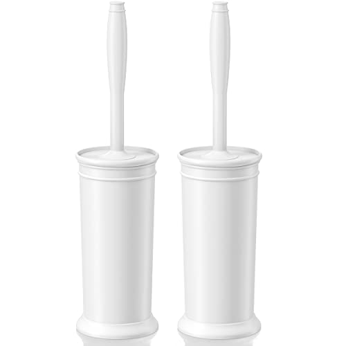 Toilet Brush and Holder 2 Pack, Toilet Bowl Brush with Extra Long Handle, Toilet Scrubber and Covered Holder, Toilet Brushes for Bathroom-Space Saving, Covered Brush, Durable, Deep Cleaning(White) - color: White
