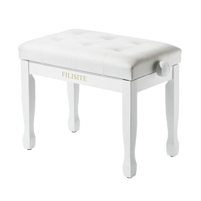 Adjustable Height Piano Bench, Wooden Piano Stool with Waterproof Padded Cushion, Bench Seat for Vanity, Bedroom, Living Room, White - color: Single-white