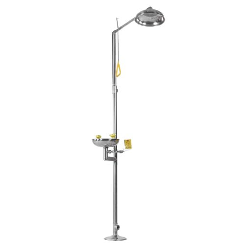 304 Stainless Steel Combination Eye Wash Station and Shower Emergency Shower Eyewash Station Stand Plumbing Eye Washing Unit for Industrial & Commercial & Lab Use