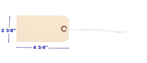 100 Tags 4 3/4" x 2 3/8" Size 5 Manilla Inventory Shipping Hang Tag with String by Gitway