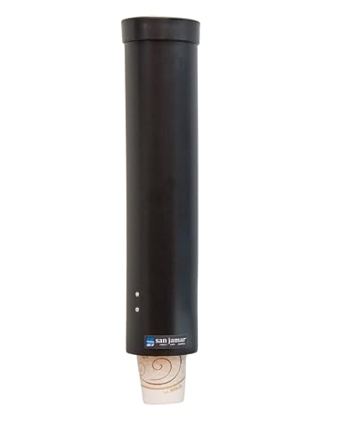 San Jamar Medium Pull-Type Cup Dispenser 4-10 Oz. Cups with Flip Cap for Restaurants, Dining Halls, and Fast Food, Plastic, 16 Inches, Black - color: Black