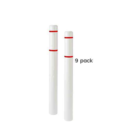 BollardGard 4" x 52" 9-Pack Bollard Cover - Innoplast (White Red Tape) - color: White Red Tape, size: 9-Pack