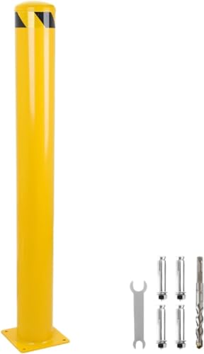 Safety Bollard, 42 Inch Height Yellow Steel Bollard Post, 5.5 Inch Diameter Pipe Safety Post, Durable Steel Safety Bollard Fits for Traffic Sensitive Area - size: 42x5.5