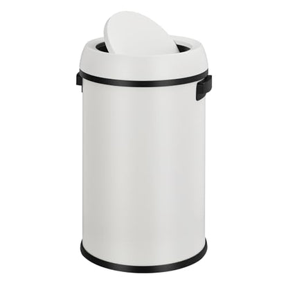 Jojoka 17 Gallon/65L Round Open Top Trash Can, Commercial Stainless Steel Garbage Bin, Heavy Duty Fingerprint & Rust Resistant Waste Container for Kitchen, Office, Restaurant,Flip-Top Trash Can,White - color: White swing lid