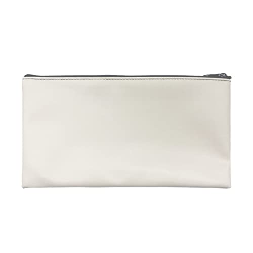 Zippered Security Bank Deposit Bag, PU Leather Cash and Coin Utility Pouch Bank Envelopes with Zipper (White) - color: White