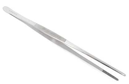 Professional Culinary Stainless Steel Precision Tongs with Serrated Tips, Plating/Food Presentation Detailing Serving Tongs, Chef's Kitchen Tweezer Tongs - Ultra Non-Slip Grip (12 Inch) - size: 12" Straight