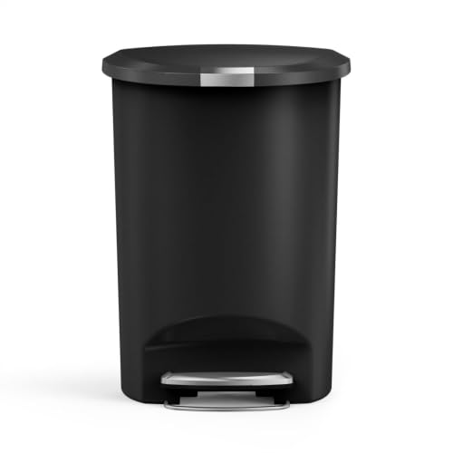simplehuman 50 Liter / 13 Gallon Semi-Round Kitchen Step Trash Can with Secure Slide Lock, Black Plastic - color: Black