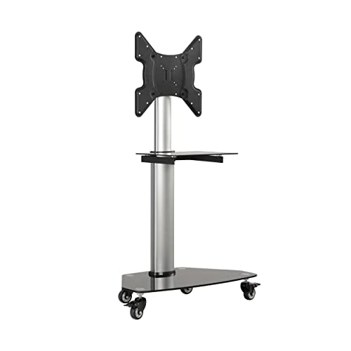 Tripp Lite Mobile Rolling TV Stand Cart with Mount for 32” – 55” Televisions, Elegant Glass Base and Shelf, Adjustable 50” – 62” Height, Durable Steel, 5-Year Warranty (DMCS3255SG62) - size: 32” – 55”, style: Black Glass Base