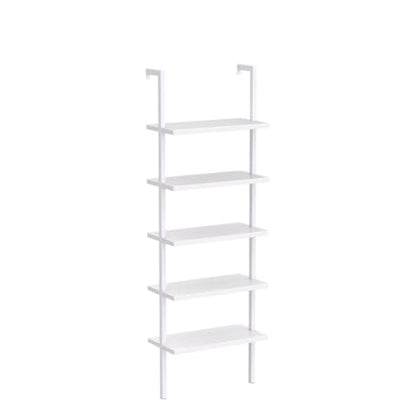 Karl home White 5 Tier Wall Mount Ladder Shelf, Metal Frame Bookcase - color: White