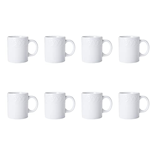 Pfaltzgraff Sylvia Dinnerware Set 32-Piece Service for 8 - White Porcelain Dinner Plates, Salad Plates, Soup Bowls and Mugs with Embossed Scrollwork