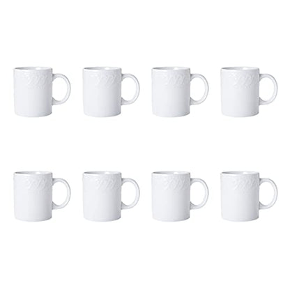 Pfaltzgraff Sylvia Dinnerware Set 32-Piece Service for 8 - White Porcelain Dinner Plates, Salad Plates, Soup Bowls and Mugs with Embossed Scrollwork
