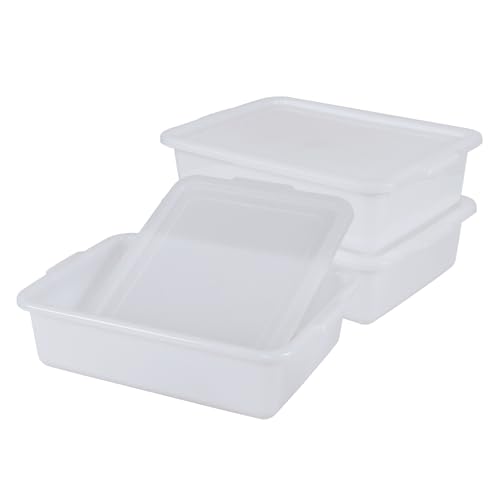 13 Liters Utility Tote Box with Lid, Commercial Bus Tubs, 3-Pack