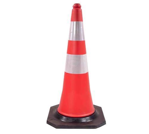 4 Pack Traffic Cones 28 Inch with Reflective Collars & Solid Black Weighted Base - PVC Orange Construction Cones - Stacklable Safety Cones for Parking Lot Driveway Road Traffic - size: 4 - Pack