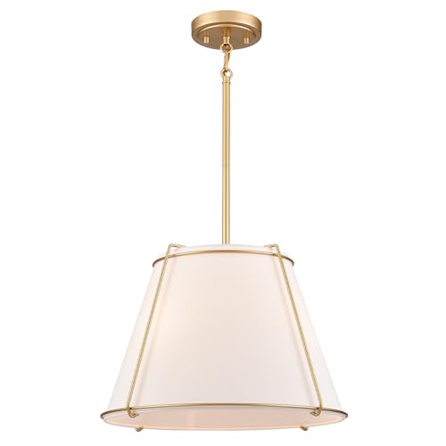 3-Light Gold Cone 16" Pendant Light Fabric Drum Shade with Metal - color: Gold