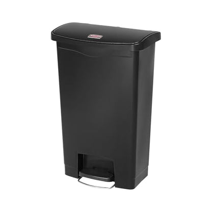 Rubbermaid Commercial Products Streamline Slim Step-On Plastic Trash Garbage Can, 13 Gallon, Black, Wastebasket with lid for Home/Kitchen/Hospital/Healthcare Facility - color: Black, size: 13 Gallon, style: Plastic Front Step Step-On