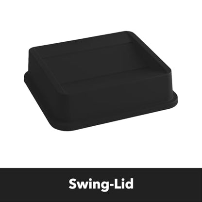 Black, 19 Gallon Square Commercial Trash Can with Swing Lid, Heavy-Duty Garbage Can, Industrial Trash Bin for Restaurants/Warehouse/Commercial Facilities - color: Black, size: 19 Gallon with Lid