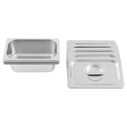 6 Pack Stainless Steel Hotel Pans with Lids, 1/9 Size or 1/4 Size Commercial Metal Food Catering Trays for Steam Table, Buffet Serving, Food Storage & Preparation (1/4 Size 3.6Qt) - size: 1/4 Size 3.6Qt