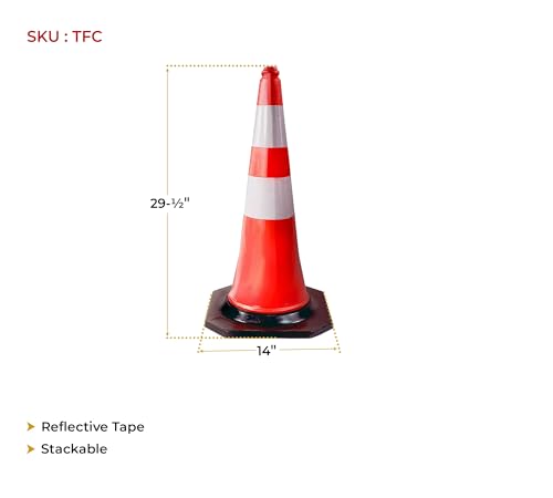 12 Pack Traffic Cones 28 Inch with Reflective Collars & Solid Black Weighted Base - PVC Orange Construction Cones - Stacklable Safety Cones for Parking Lot Driveway Road Traffic - size: 12 - Pack