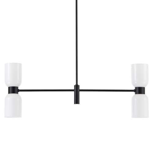Modern Linear Chandelier for Kitchen Island, Black Island Light Fixtures with White Glass Shade, 4-Light Linear Pendant Light Fixture for Dining Room - color: Black