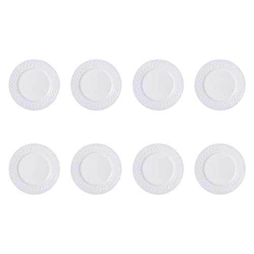 Pfaltzgraff Sylvia Dinnerware Set 32-Piece Service for 8 - White Porcelain Dinner Plates, Salad Plates, Soup Bowls and Mugs with Embossed Scrollwork