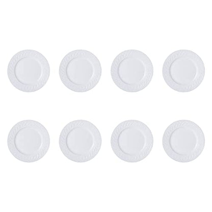 Pfaltzgraff Sylvia Dinnerware Set 32-Piece Service for 8 - White Porcelain Dinner Plates, Salad Plates, Soup Bowls and Mugs with Embossed Scrollwork