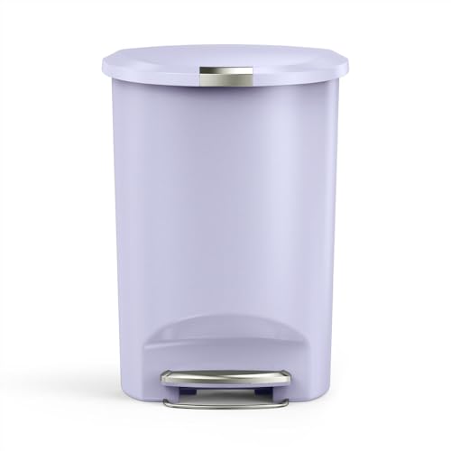simplehuman Semi-Round Step Can, 50L / 13 Gallon Kitchen Trash Can, Studio Edition, Pet-Proof Slide Lock, 150,000-Step Pedal, Lid Shox® Silent Close, Lilac Plastic - color: Lilac