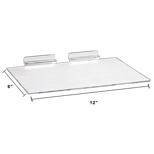 Large Clear Acrylic Slatwall Shoe Shelf, 6" D x 12" L Flat Plastic Display Shelf Made with .16" Thick Styrene, 2 Pack - size: 2 Pack