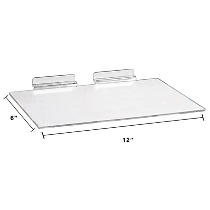 Large Clear Acrylic Slatwall Shoe Shelf, 6" D x 12" L Flat Plastic Display Shelf Made with .16" Thick Styrene, 2 Pack - size: 2 Pack