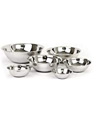 Winco Set of 6 Mixing Bowls, 0.75, 1.5, 3, 4, 5, and 8 Quart. Stainless Steel with Mirror Finish. (Set of 6)