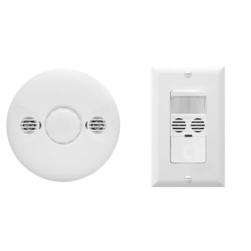 ENERLITES Ultrasonic & PIR Dual Tech Motion Sensors - 1600 Sq Ft & 800W Coverage, 360 Degree Field of View Ceiling Sensor and Wall Switch