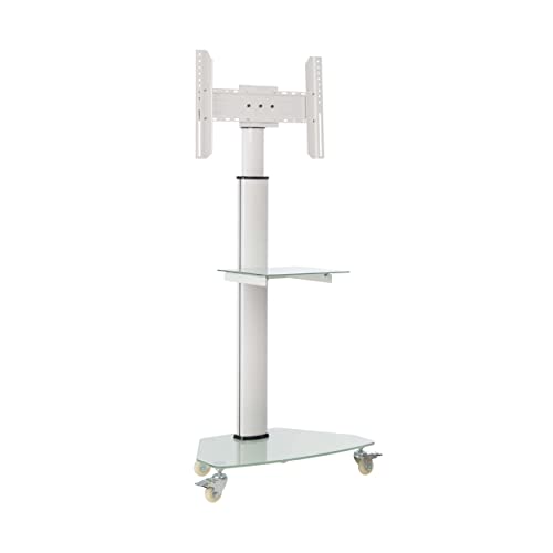 Tripp Lite Mobile Rolling TV Stand Cart with Mount for 37” – 70” Televisions, Elegant Frosted Glass Base and Shelf, Adjustable 65” – 84” Height, Durable White Steel, 5-Year Warranty (DMCS3770SG75W) - size: 37” –70”, style: White Glass Base